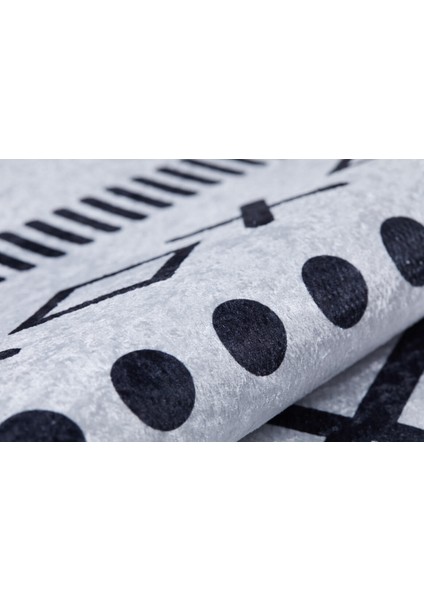 Bohem Gri Renk Siyah Detaylı Yıkanabilir Halı HLN610 indirimleri