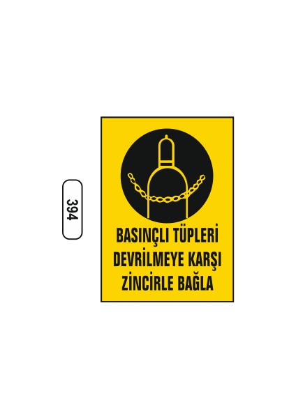 Basınçlı Tüpleri Devrilmeye Karşı Zincirle Bağla Uyarı Levhası