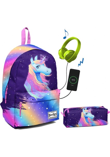Coral High Renkli Unicorn Okul ve Günlük Çanta Seti