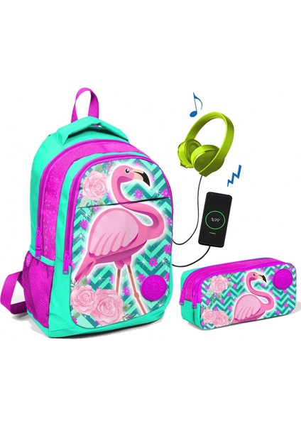 Coral High Pembe Yeşil Flamingo Baskılı Okul Çanta Seti Kız Çocuk