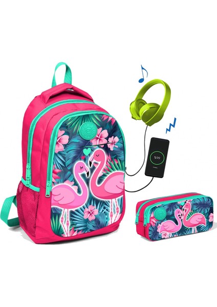 Coral High Pembe Yeşil Flamingolar Baskılı Okul Çanta Seti Kız Çocuk