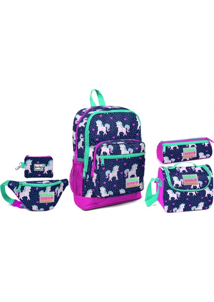 Coral High Pembe Unicorn Desenli Okul ve Günlük Çanta Seti Kız Çocuk