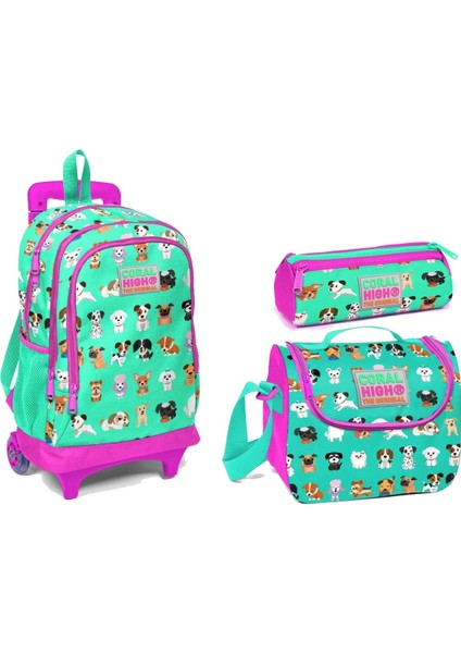 Coral High Sevimli Köpekler Çekçek Tekerlekli Okul Çanta Seti