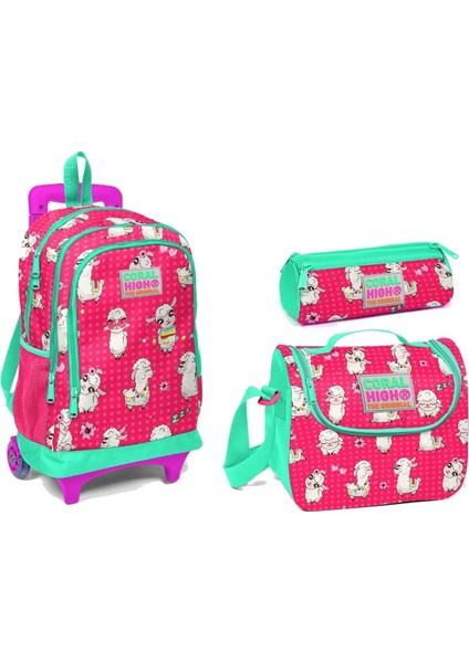 Coral High Lama Desenli Çekçek Tekerlekli Okul Çanta Seti