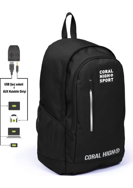 Coral High Sport Siyah Okul ve Günlük Sırt Çantası  Çocuk Genç