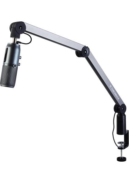 S1 Caster Boom Stand Siyah 3m Type-C USB 360° Ayarlanabilir Kablo Klipsli Mikrofon Standı