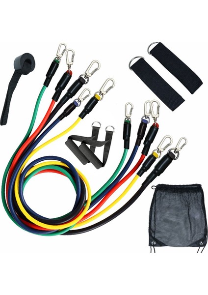 Lateks Egzersiz Bandı Çekme Halatı 11 Parça Egzersiz Seti