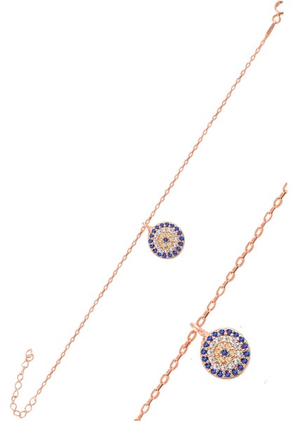 Gümüş Rose Zirkon Taşlı Nazar Bileklik