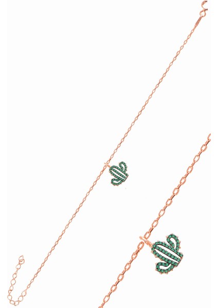 Gümüş Rose Yeşil Taşlı Kaktüs Bileklik