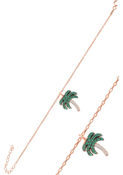 Gümüş Rose Zirkon Taşlı Palmiye Bileklik