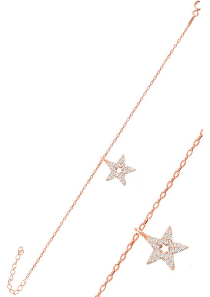 Gümüş Rose Zirkon Taşlı Lotus Bileklik