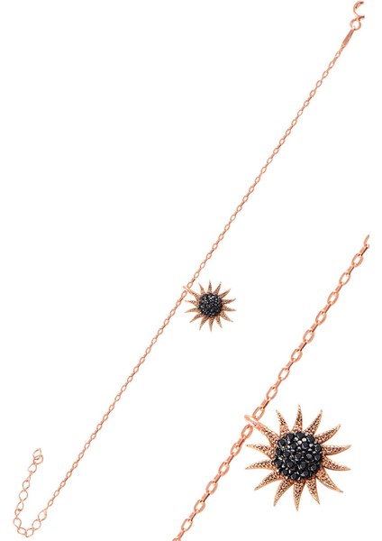 Gümüş Rose Siyah Taşlı Güneş Bileklik