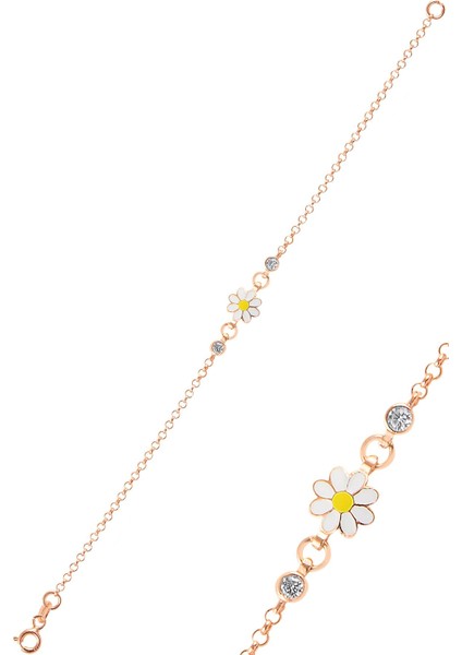 Gümüş Zirkon Taşlı Papatya Bileklik