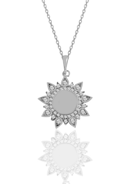Gümüş Rodyumlu Zirkon Taşlı Sunflowers Güneş Kolye