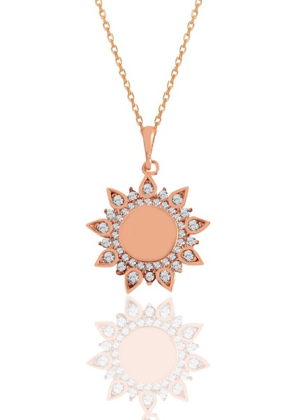 Gümüş Rose Zirkon Taşlı Sunflowers Güneş Kolye