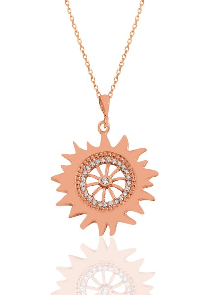 Gümüş Rose Zirkon Taşlı Şems Kolye