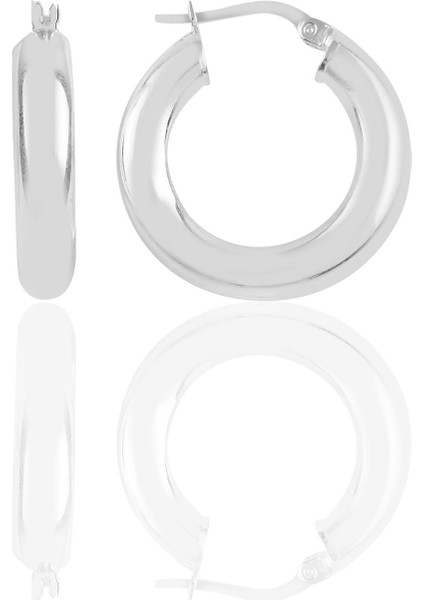 Gümüş 5 mm Kalınlığında 25 mm Büyüklüğünde Kalın Gümüş Halka Küpe