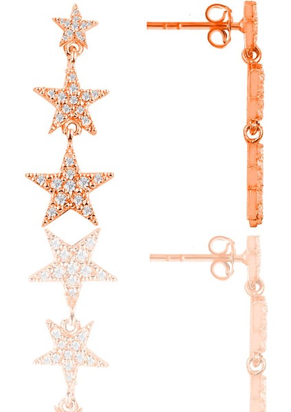 Gümüş Rose Zirkon Taşlı Kayan Yıldızlar Küpe
