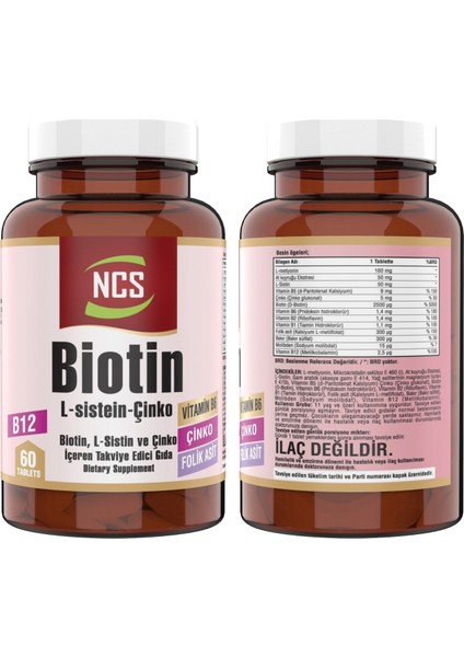 Biotin L Sistein Çinko Vitamin B1-B2-B5-B6 Folik Asit 60 Tablet & Ncs Vitamin D3 + K2 Damla 20 ml