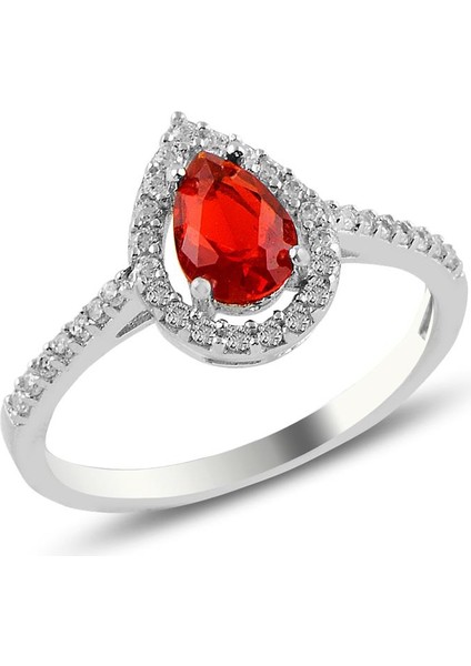 Gümüş Rodyumlu Kırmızı Taşlı Damla Modeli Üçlü Set fırsatları