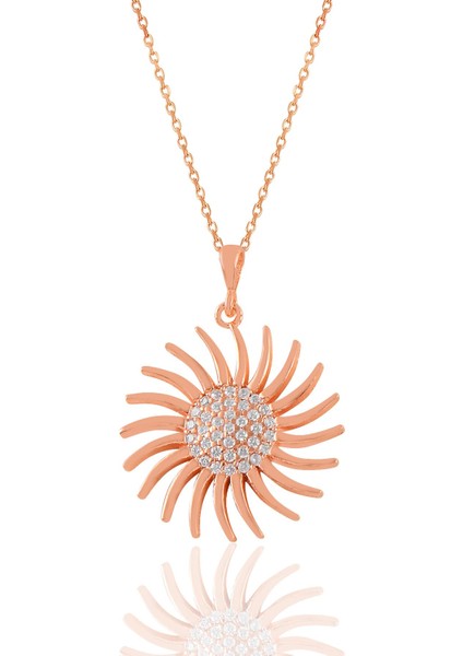 Gümüş Rose Zirkon Taşlı Güneş Kolye