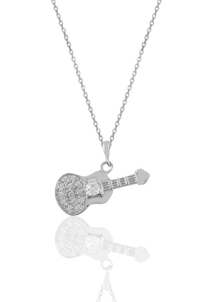 Gümüş Rodyumlu Zirkon Taşlı Gitar Kolye.