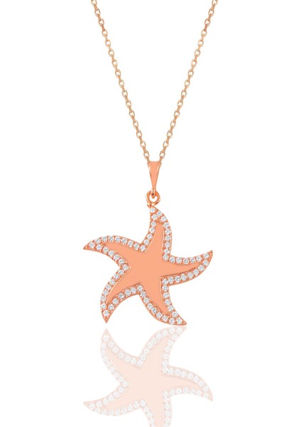 Gümüş Rose Zirkon Taşlı Deniz Yıldızı Kolye