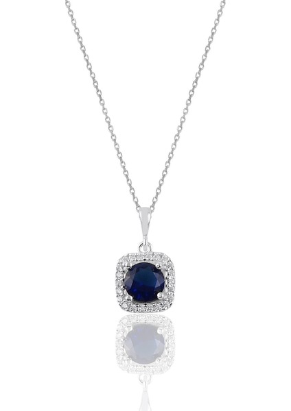 Gümüş Rodyumlu Safir Taşlı Kare Üçlü Set fiyatları