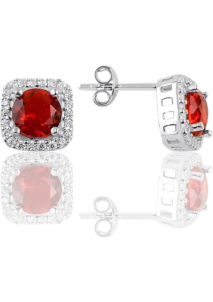 Gümüş Rodyumlu Kırmızı Taşlı Kare Üçlü Set fırsatları