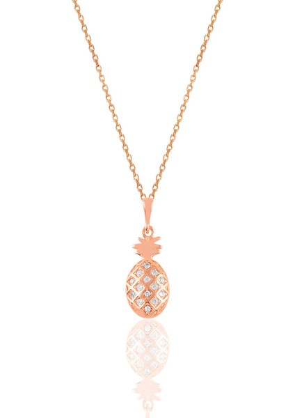 Gümüş Rose 17 mm Zirkon Taşlı Ananas Kolye