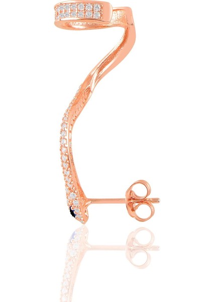 Gümüş Rose Siyah Taşlı Tekli Yılan Küpe. fiyatları