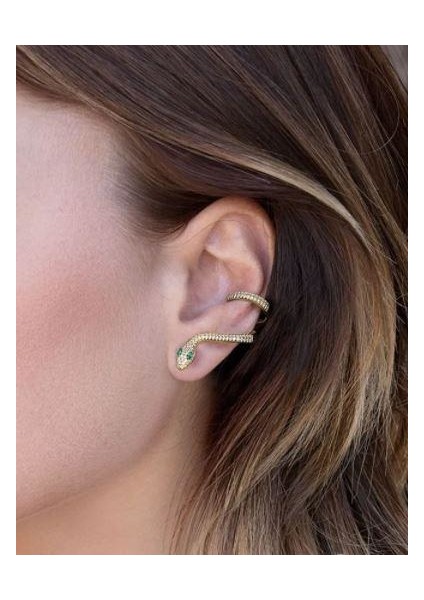 Gümüş Rose Siyah Taşlı Tekli Yılan Küpe. modelleri