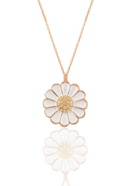 Gümüş Rose Zirkon Taşlı Papatya Kolye