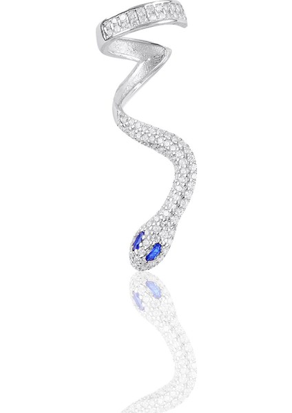 Gümüş Rodyumlu Safir ve Zirkon Taşlı Kıkırdak Yılan Küpe