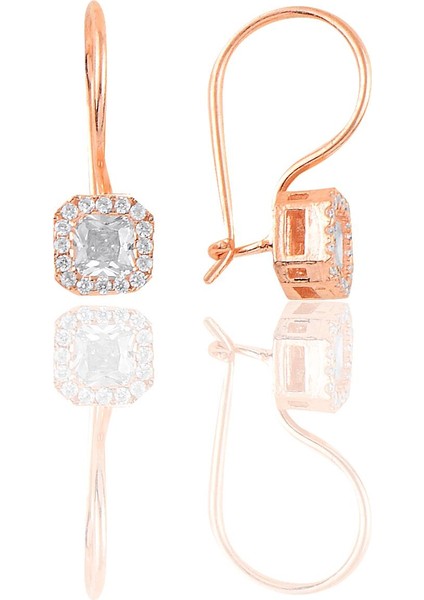 Gümüş Rose Baget Taşlı Kare Küpe