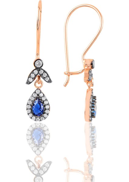 Gümüş Rose Safir Taşlı Damla Küpe