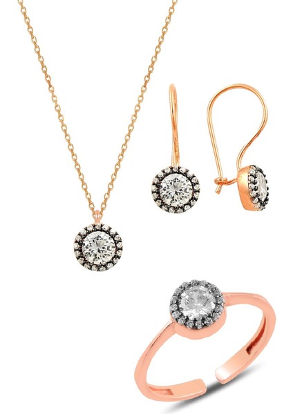 Gümüş Rose Elmas Montörlü Üçlü Set