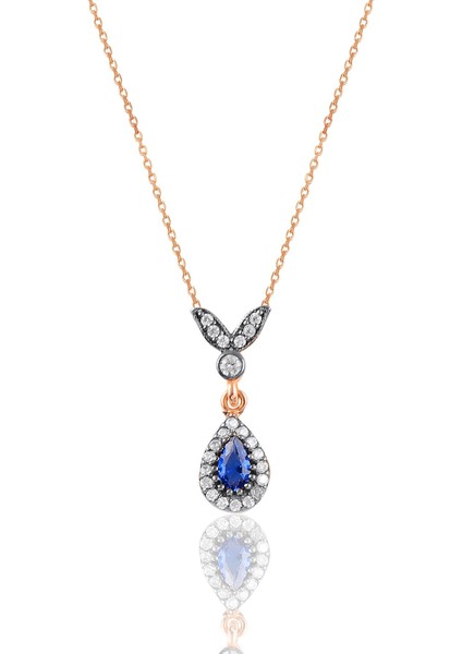 Gümüş Rose Safir Taşlı Damla Üçlü Set fiyatları