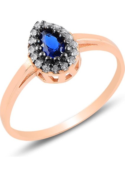 Gümüş Rose Safir Taşlı Damla Üçlü Set modelleri