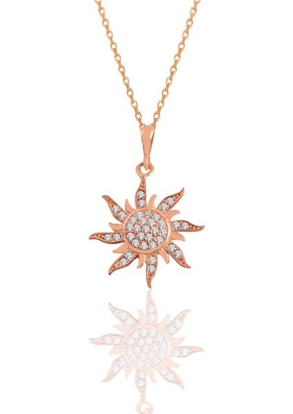 Gümüş Rose Zirkon Taşlı Güneş Kolye