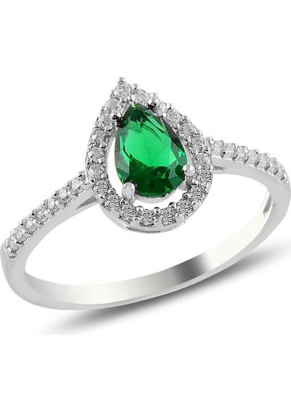 Gümüş Rodyumlu Kök Zümrüt Taşlı Damla Modeli Üçlü Set fırsatları