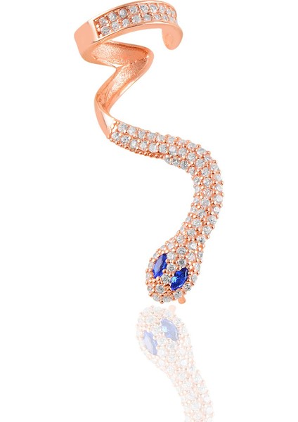 Gümüş Rose Safir Taşlı Tekli Yılan Küpe.