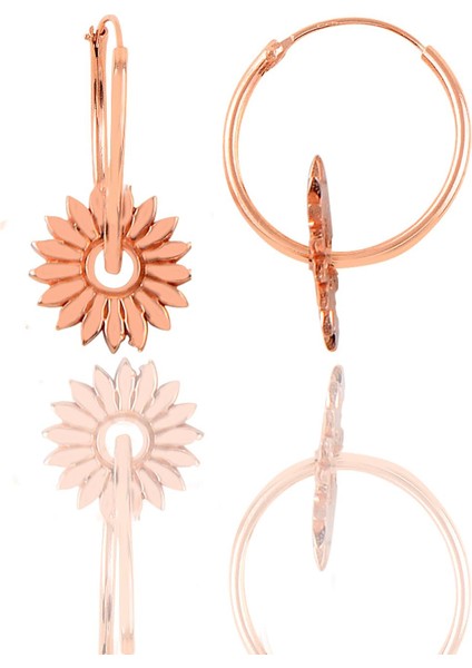 Gümüş Rose Sunflower Halka Küpe