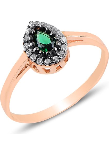 Gümüş Rose Kök Zümrüt Taşlı Damla Üçlü Set modelleri