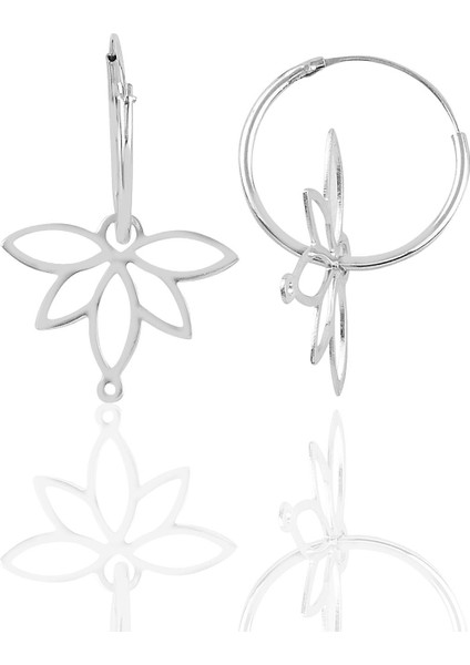 Gümüş Rodyumlu Sonsuz Yaşamın Simgesi Lotus Çiçeği 18 mm Halka Küpe