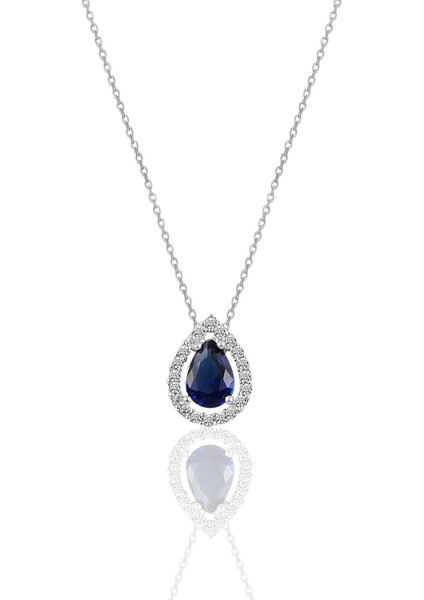 Gümüş Rodyumlu Safir Taşlı Damla Modeli Üçlü Set fiyatları