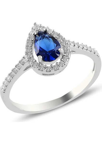 Gümüş Rodyumlu Safir Taşlı Damla Modeli Üçlü Set fırsatları
