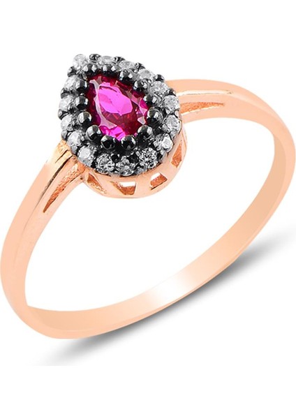 Gümüş Rose Kök Yakut Taşlı Damla Üçlü Set modelleri