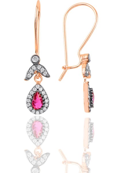 Gümüş Rose Kök Yakut Taşlı Damla Üçlü Set fırsatları