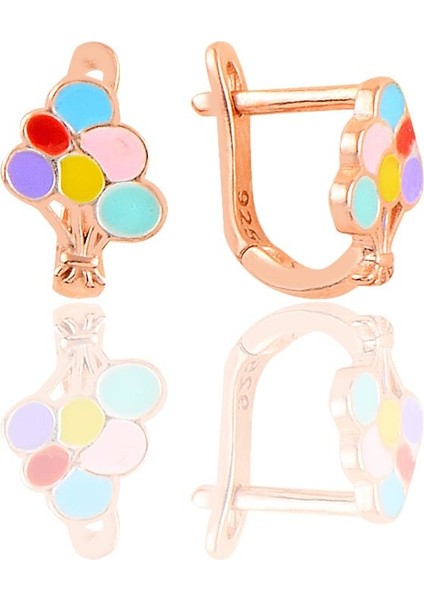 Gümüş Rose Mineli Renkli Balonlar Küpe